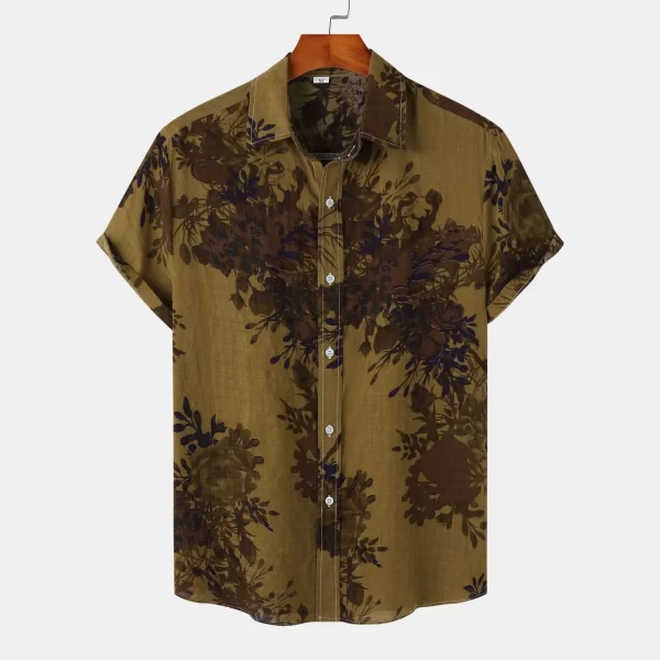Men's Plus Size Printed Short Sleeve Button Down Casual Shirt - Image 4