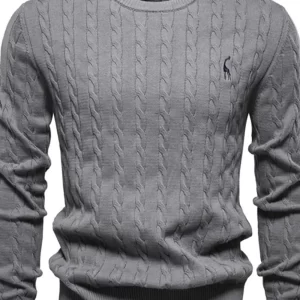 Men's Cable-Knit Round Neck Long Sleeve Sweater