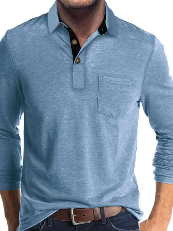 Men's Full Size Long Sleeve Pocket Polo Shirt Plus Size - Image 4