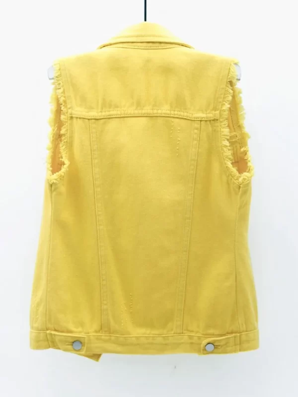 Full Size Button Down Raw Hem Sleeveless Denim Jacket Plus Size - Image 10