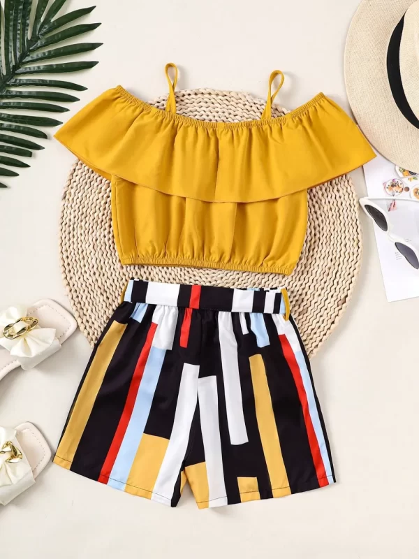 Children's Ruffled Spaghetti Strap Top and Pants Set - Image 6