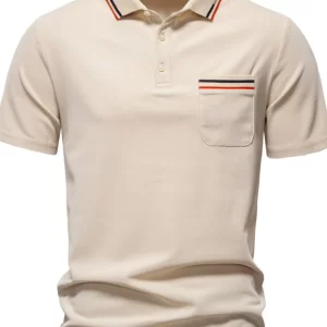 Men's Short Sleeve Collared Neck Striped Polo