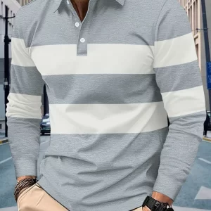 Men's Full Size Collared Contrast Striped Polo Plus Size