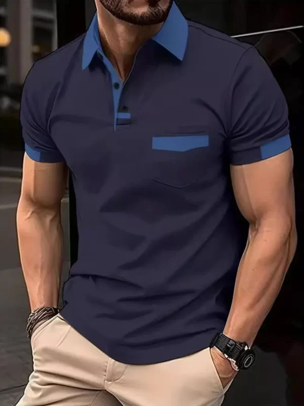 Men's Full Size Contrast Collared Neck Short Sleeve Polo Plus Size - Image 7