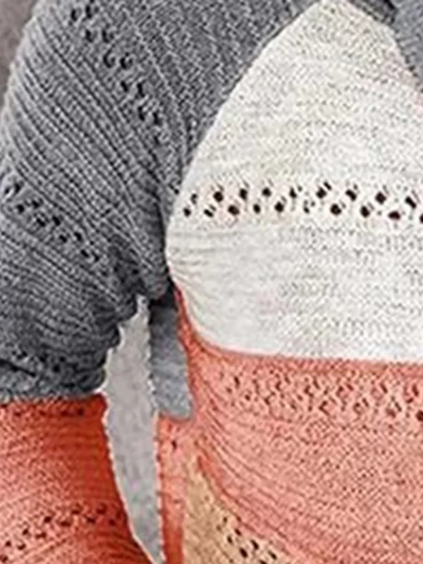 Color Block  Drawstring Hooded Sweater - Image 8