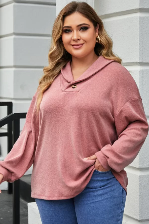 Plus Size Dropped Shoulder Collared Neck T-Shirt - Image 4