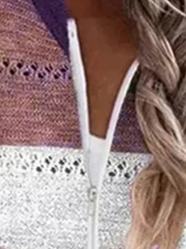 Color Block  Drawstring Hooded Sweater - Image 2
