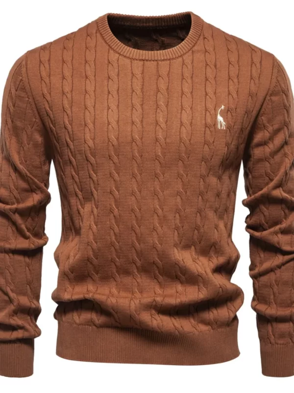 Men's Cable-Knit Round Neck Long Sleeve Sweater - Image 4