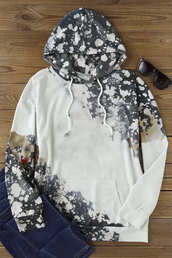 Printed Drawstring Kangaroo Pocket Hoodie - Image 3
