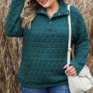 Plus Size Quarter Snap Quilted Sweatshirt