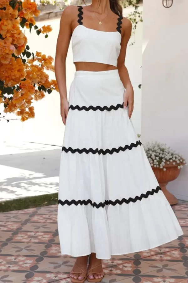 Contrast Trim Cami and Skirt Set - Image 3
