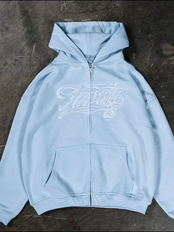 Men's Letter Embroidered Zip Up Long Sleeve Hoodie - Image 7