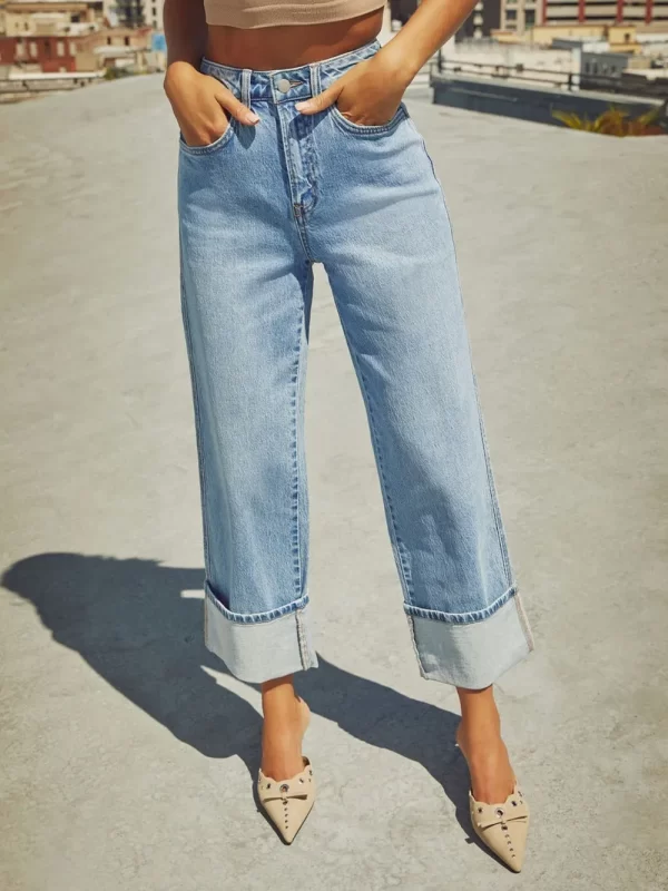 High Waisted Straight Leg Rolled Jeans - Image 5