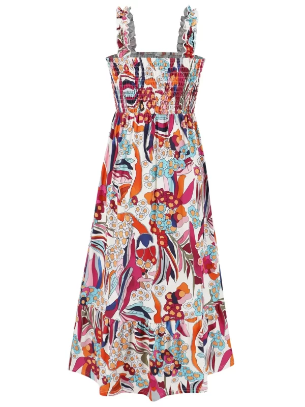 Smocked Printed Square Neck Sleeveless Dress - Image 11