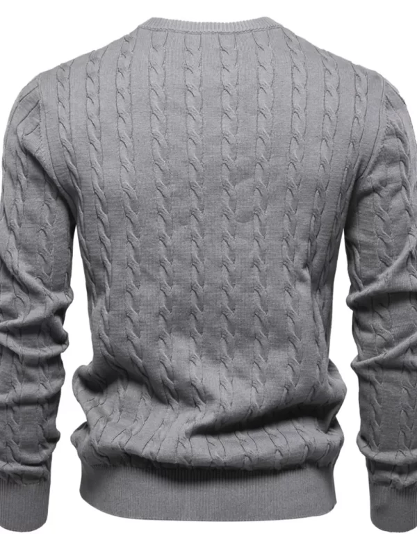 Men's Cable-Knit Round Neck Long Sleeve Sweater - Image 14
