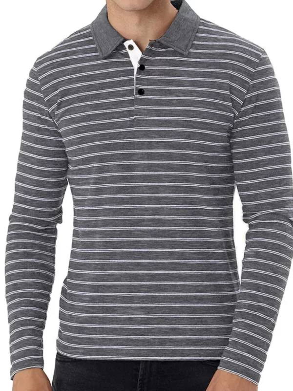 Men's Striped Long Sleeve Polo Shirt - Image 2