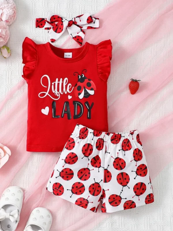 Children's Headband, Round Neck Ruffle Sleeve Top and Pants Set - Image 2