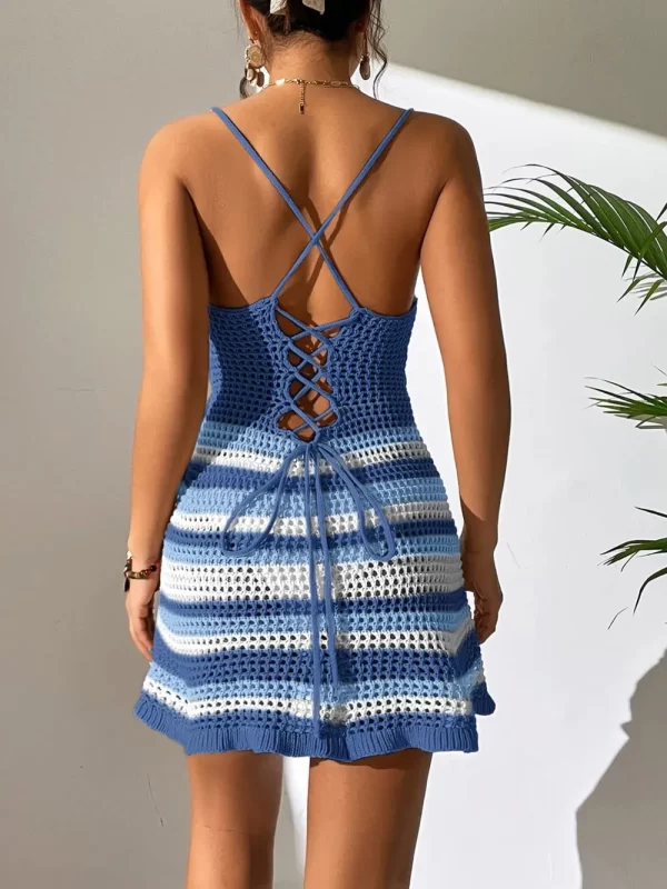 Cutout Striped Spaghetti Strap Cover Up Dress - Image 7