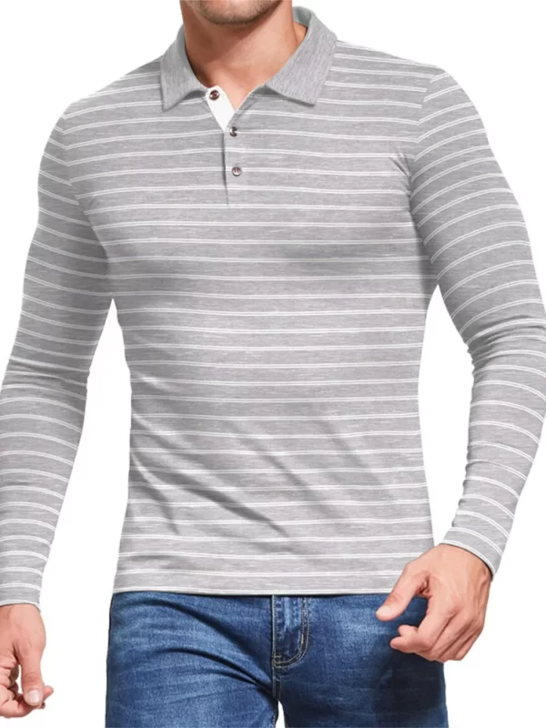 Men's Striped Long Sleeve Polo Shirt - Image 6