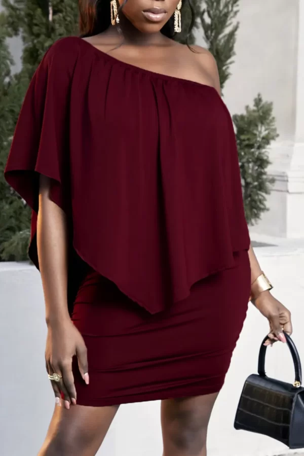 Plus Size One-Shoulder Half Sleeve Mini Dress - Image 5
