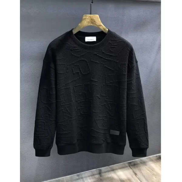 Men's  Plus Size Textured Round Neck Long Sleeve Sweatshirt - Image 2