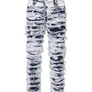 Men's Distressed Raw Hem Straight Jeans