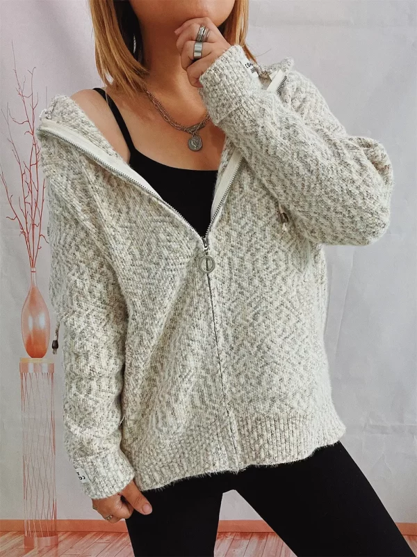 Zip Up Drawstring Long Sleeve Hooded Sweater - Image 4