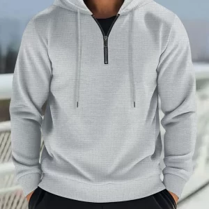 Men's Full Size Quarter Zip Long Sleeve Drawstring Hoodie Plus Size