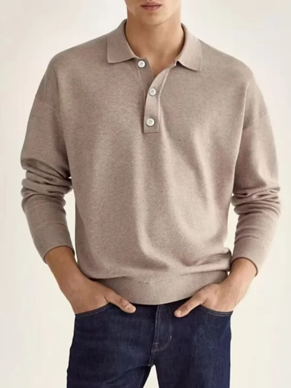 Men's Full Size Button Detail Long Sleeve Polo Plus Size