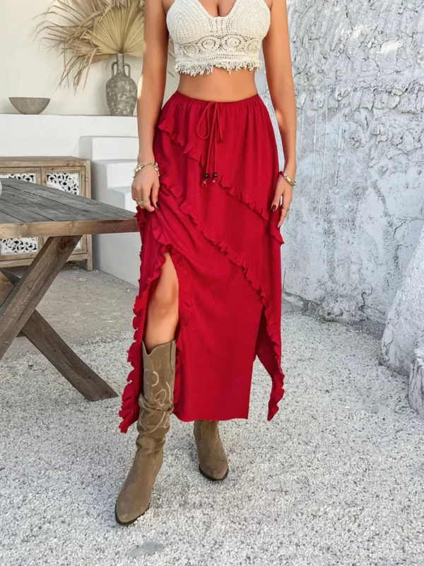 Devine Slit Drawstring Ruffled Skirt - Image 12