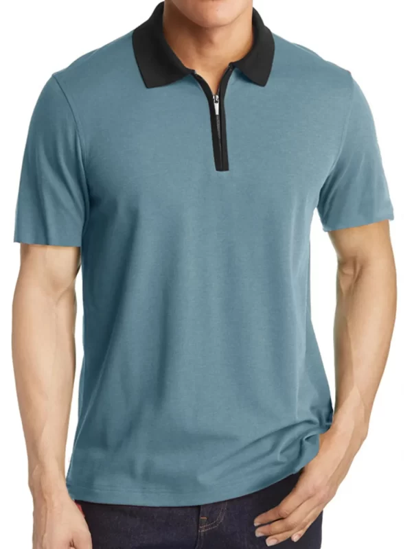 Men's Contrast Collar Quarter-Zip Polo Shirt - Image 3