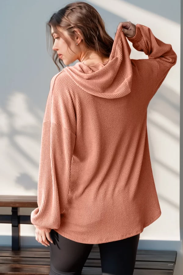Double Take Full Size Half Button Long Sleeve Hoodie - Image 6