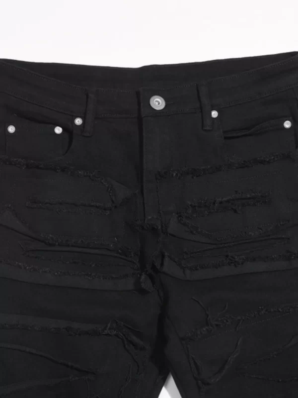 Men's Washed Distressed Panelled Jeans - Image 4