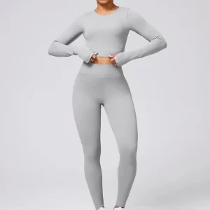 Back Crisscross Round Neck Long Sleeve Top and Leggings Active Set