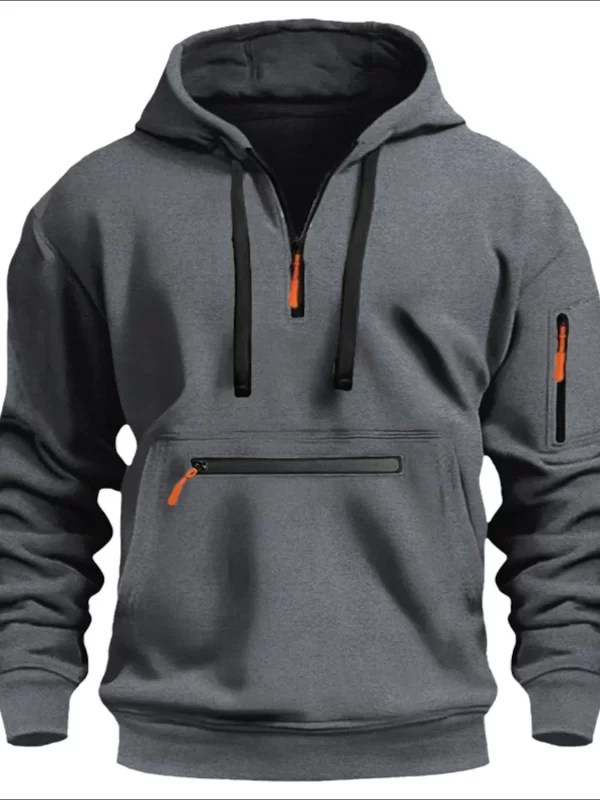 Men's Full Drawstring Half Zip Hoodie Plus Size - Image 6