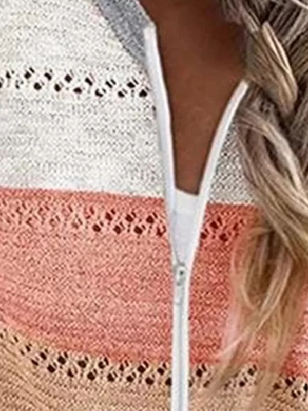 Color Block  Drawstring Hooded Sweater - Image 9