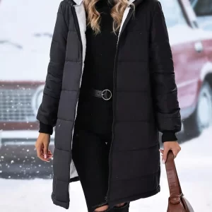 Plus Size Zip Up Hooded Winter Coat