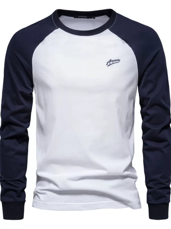 Men's Contrast Round Neck Raglan Sleeve T-Shirt - Image 5