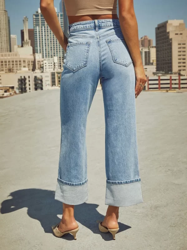 High Waisted Straight Leg Rolled Jeans - Image 2
