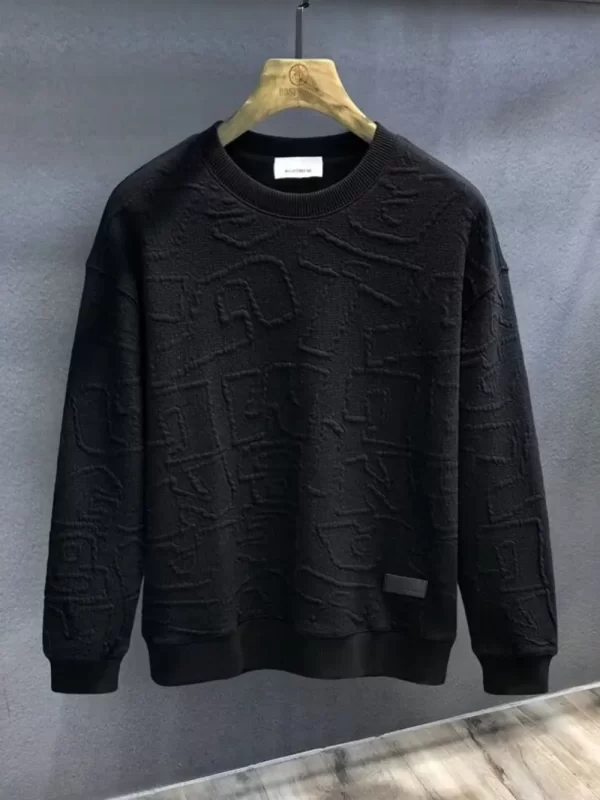 Men's  Plus Size Textured Round Neck Long Sleeve Sweatshirt - Image 12