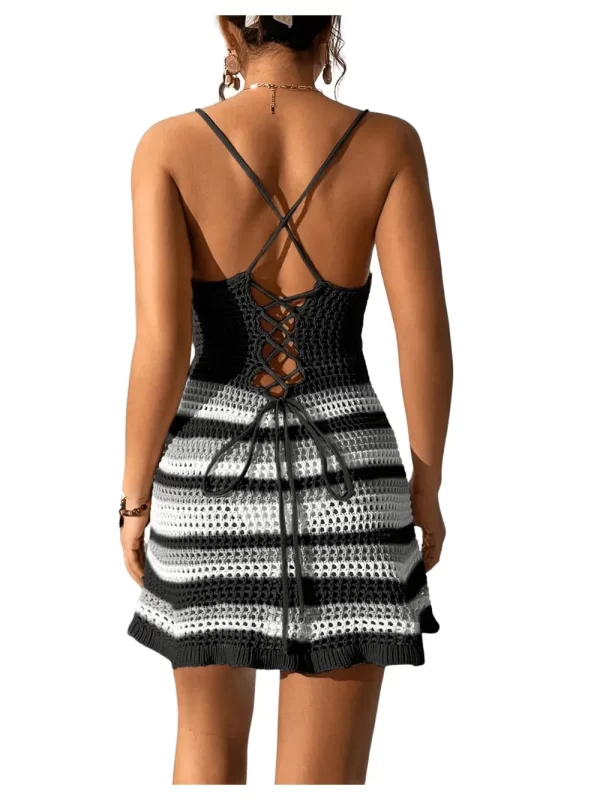 Cutout Striped Spaghetti Strap Cover Up Dress - Image 2