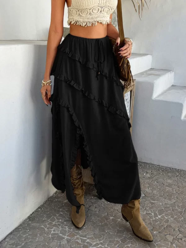 Devine Slit Drawstring Ruffled Skirt - Image 7