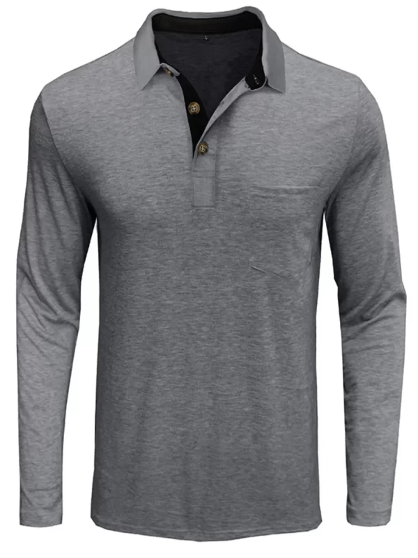 Men's Full Size Long Sleeve Pocket Polo Shirt Plus Size - Image 9