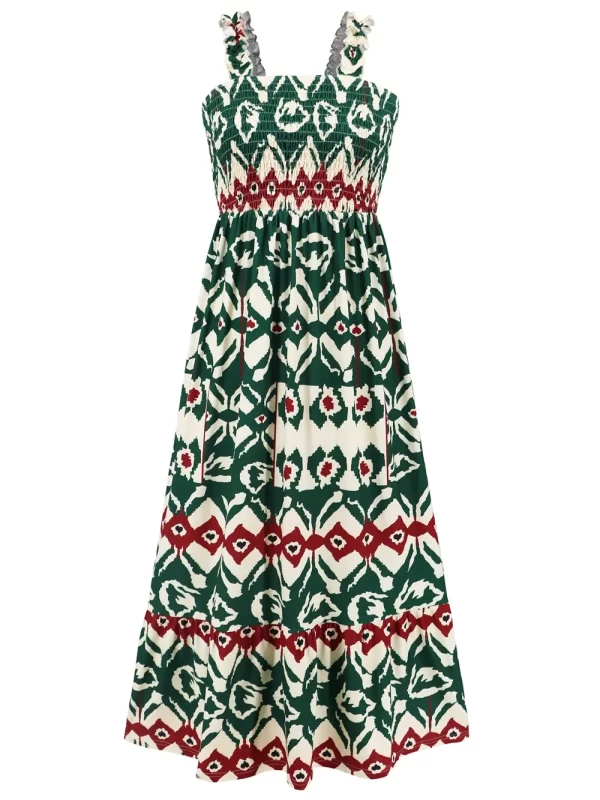 Smocked Printed Square Neck Sleeveless Dress - Image 19