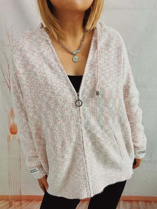 Zip Up Drawstring Long Sleeve Hooded Sweater - Image 12