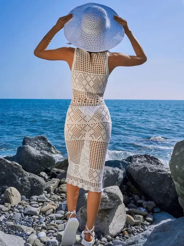 Hollow Out Round Neck Sleeveless Cover-Up Dress - Image 2