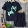 Children's Graphic Round Neck T-Shirt and Pants Set