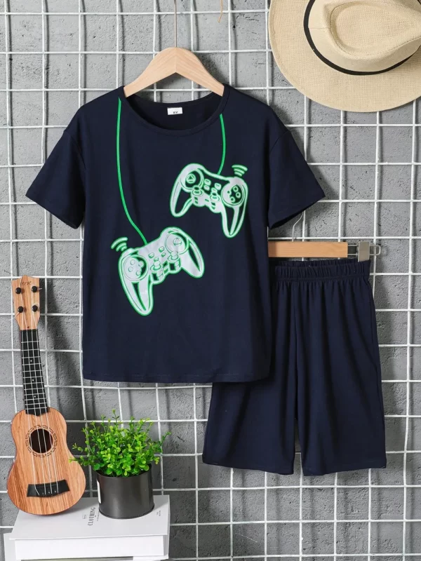 Children's Graphic Round Neck T-Shirt and Pants Set