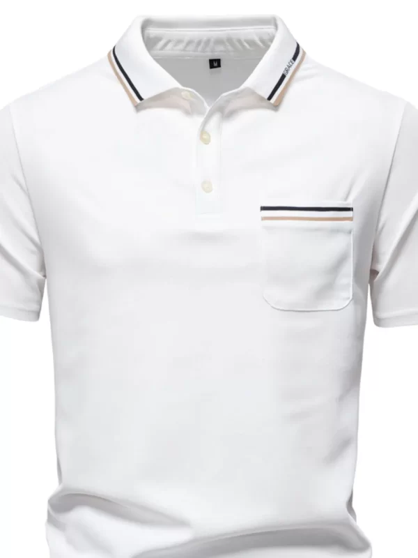 Men's Short Sleeve Collared Neck Striped Polo - Image 7