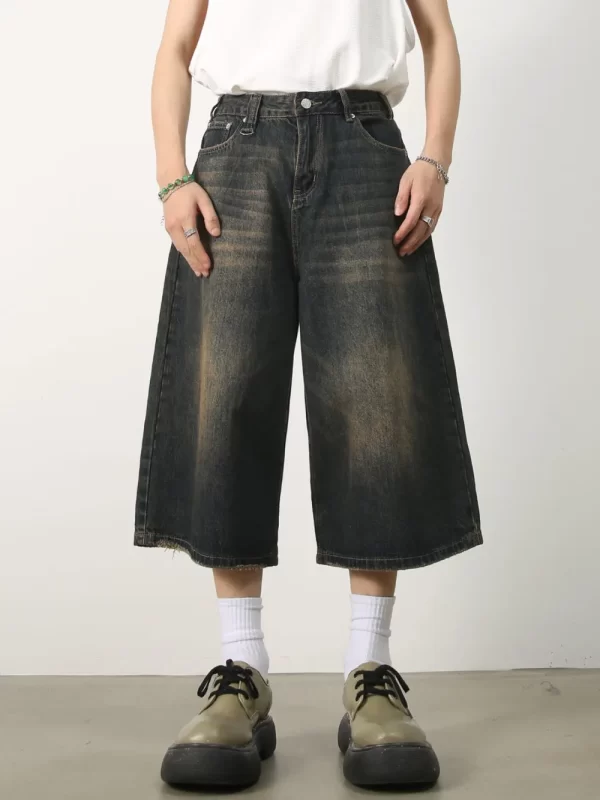 Men's Wide Leg Denim Shorts